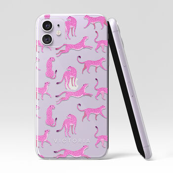 Personalised Pink Cheetah Clear Phone Case, 3 of 5