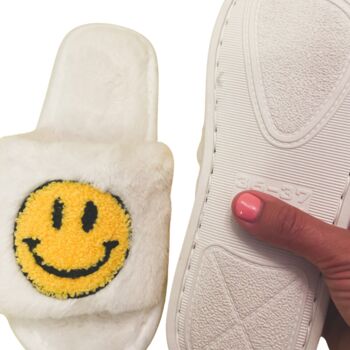 Happy Face White Slippers – Cosy Gift With A Smile Summer Sale, 4 of 5