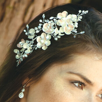 Silver Or Gold Plated Blossom Enameled Bridal Hair Clip, 5 of 12