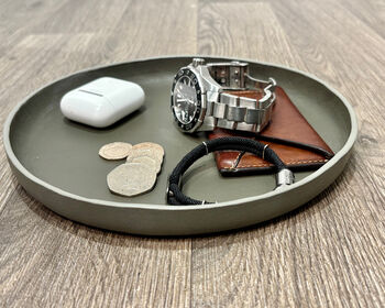 Personalised Grey 20cm Round Leather Accessory Tray, 2 of 8