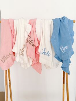 Blue Personalised Embroidered New Baby Name Cardigan, 7 of 11