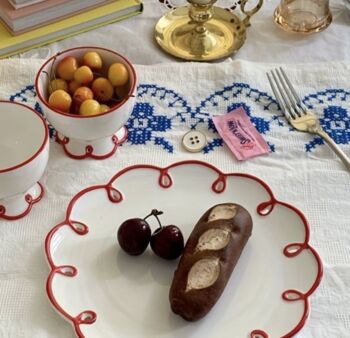 Scalloped Red And White Ceramic Plate, 3 of 4