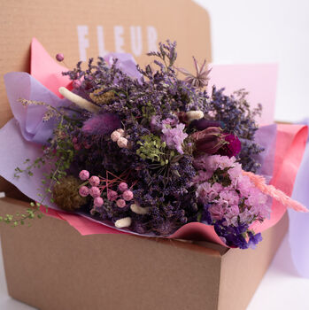 Dried Lilac Bouquet And Leather Keyring Gift Set, 2 of 7