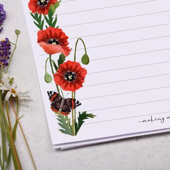A5 Letter Writing Paper With Poppy Flower And Butterfly, 2 of 4