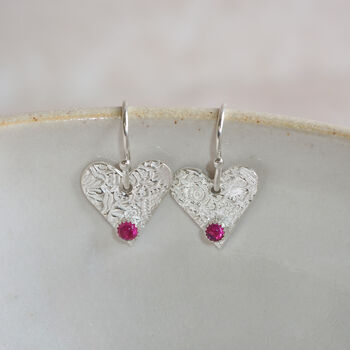 Sterling Silver Heart And Birthstone Earrings, 3 of 5