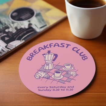 Breakfast Club Wooden Coaster, Colourful, Gift, Drinks Coaster, 4 of 5