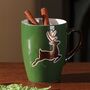 Set Of Four Forest Green Christmas Reindeer Mugs, thumbnail 3 of 7
