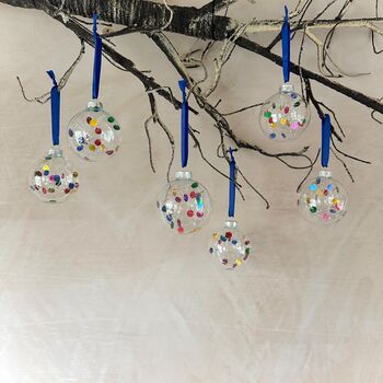 Rainbow Baubles Set Of Six Colourful Sequin Baubles, 5 of 6