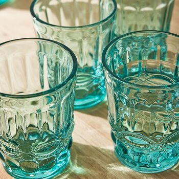 Aurielle Embossed Turquoise Tumbler Glass, 3 of 3