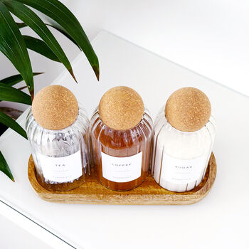 Set Of Three Cork Ball Ribbed Glass Jars, 2 of 11