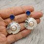 Raw Lapis Lazuli And Pearl Sterling Silver Earrings, thumbnail 1 of 6