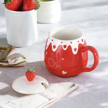 Strawberry Desert Mug With Lid And Spoon, 7 of 10