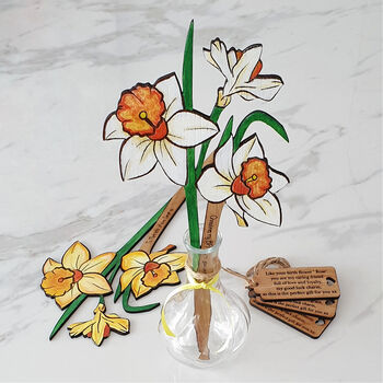 Handpainted Wooden Oak Daffodils In Vase, 3 of 5