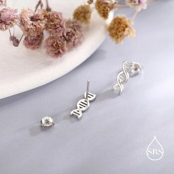 Sterling Silver Dna Molecular Structure Stud Earrings, 7 of 12