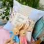 Personalised Blue And Grey Bunny Name Cushion, thumbnail 1 of 9