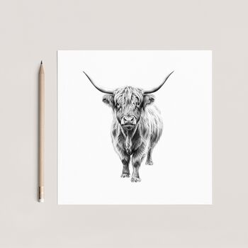 Hand Drawn “Major” Highland Coo Greeting Card Illustration, 2 of 6