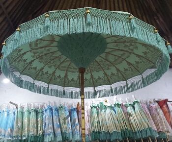 Mint Green And Gold Hand Painted Garden Parasol, 3 of 4