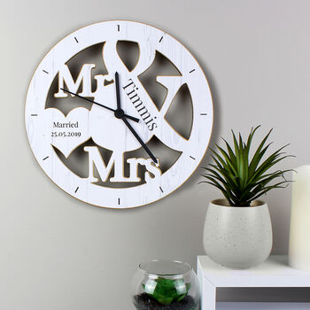 Personalised Mr And Mrs Shape Wooden Clock, 4 of 4