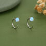 Blue Opal 4mm Open Huggie Hoop Earrings In Sterling Silver, thumbnail 2 of 12