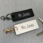 Personalised Mr And Mrs Rectangle Matching Keyrings, thumbnail 1 of 2