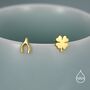 Mismatched Wishbone And Clover Leaf Stud Earrings In Sterling Silver, thumbnail 2 of 12