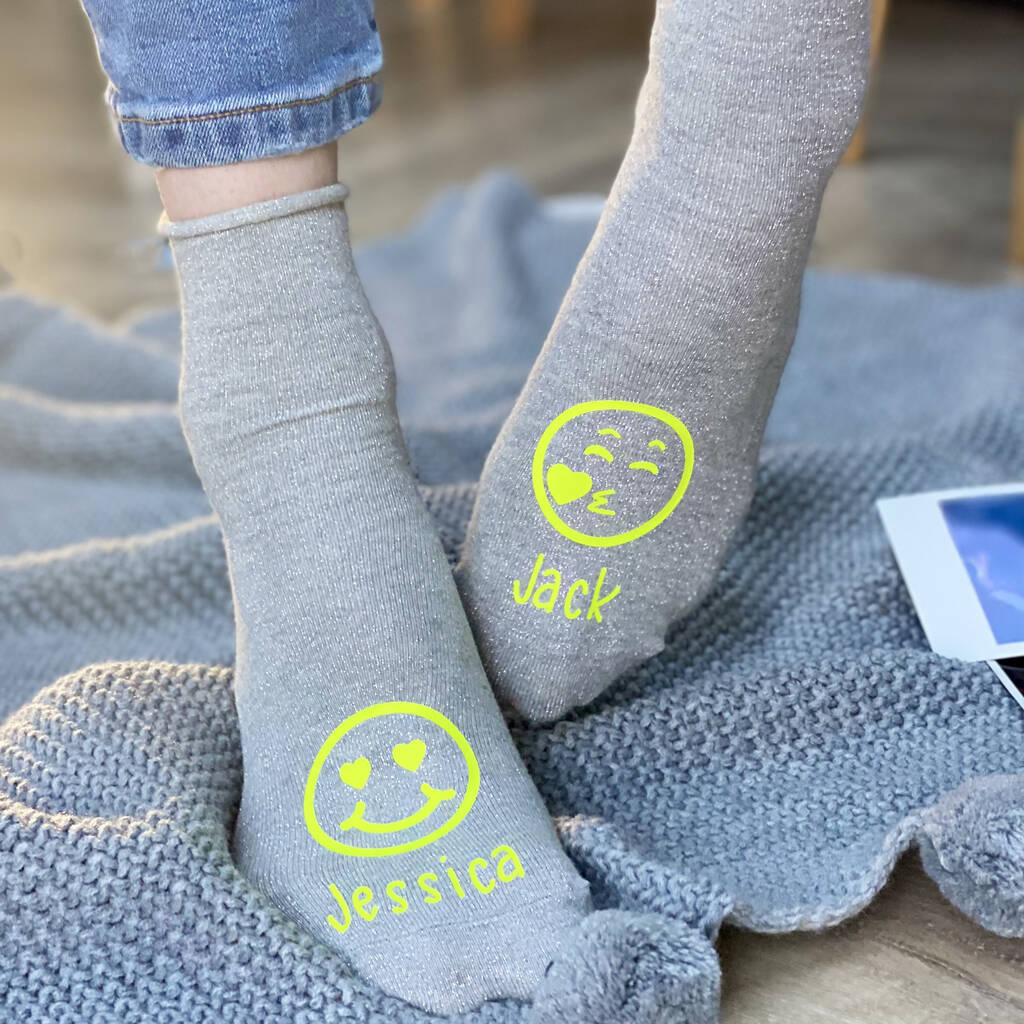 Neon Couples Smiley Face Personalised Socks, 1 of 4