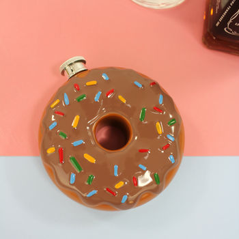 Novelty Iced Doughnut Hip Flask In Stainless Steel, 2 of 2