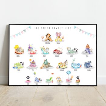 Personalised Family Tree Print With Boots And Shoes, 3 of 10