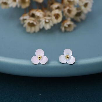 Three Petal Flower Stud Earrings In Sterling Silver, 4 of 11