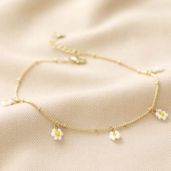 Beaded Daisy Satellite Chain Anklet In Gold Plating, 5 of 5