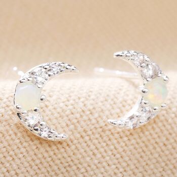 Crystal Opal Crescent Moon Earrings, 5 of 10