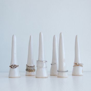 Handmade White Gloss Ceramic Ring Holder Cones, 4 of 11