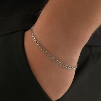 Mens 3mm Silver Steel Figaro Bracelet For Men, 3 of 7