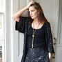 Black And Gold Small Geo Print Viscose Long Summer Jacket, thumbnail 1 of 5