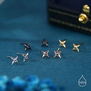 Ninja Shuriken Star Stud Earrings In Sterling Silver, 2 of 11
