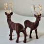 Pair Of Flocked Christmas Reindeer With Golden Antlers, thumbnail 1 of 8