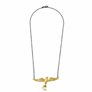 Oxidised 925 Silver Flying Bird Necklace Gold Plated, 4 of 8