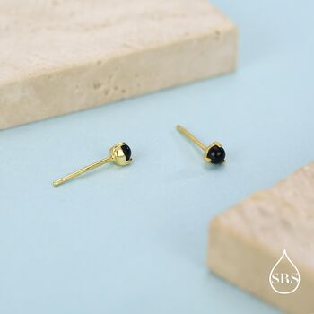 Natural Black Onyx Stud Earrings In Sterling Silver, 2 of 12