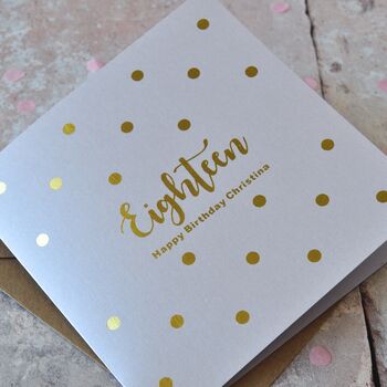 Spotty Personalised Gold Foiled Birthday Card, 5 of 5