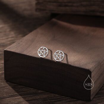 Pentagram Star Stud Earrings In Sterling Silver, 4 of 10
