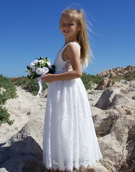 Saffron Ivory White ~ Luxurious Lace Flower Girl Dress, 4 of 6