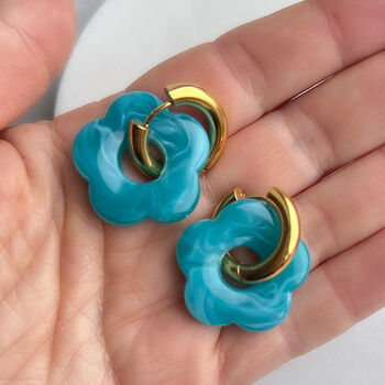 Statement Flower Charm Chunky Hoop Earrings, 3 of 4
