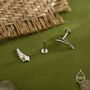 Little Fern Leaf Internally Threaded Flat Back Earrings In Sterling Silver, thumbnail 2 of 10
