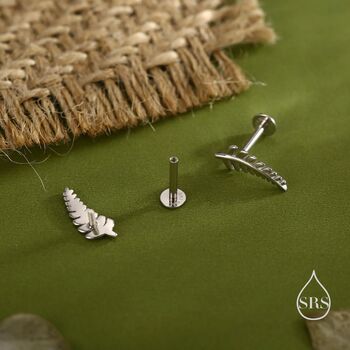 Little Fern Leaf Internally Threaded Flat Back Earrings In Sterling Silver, 2 of 10