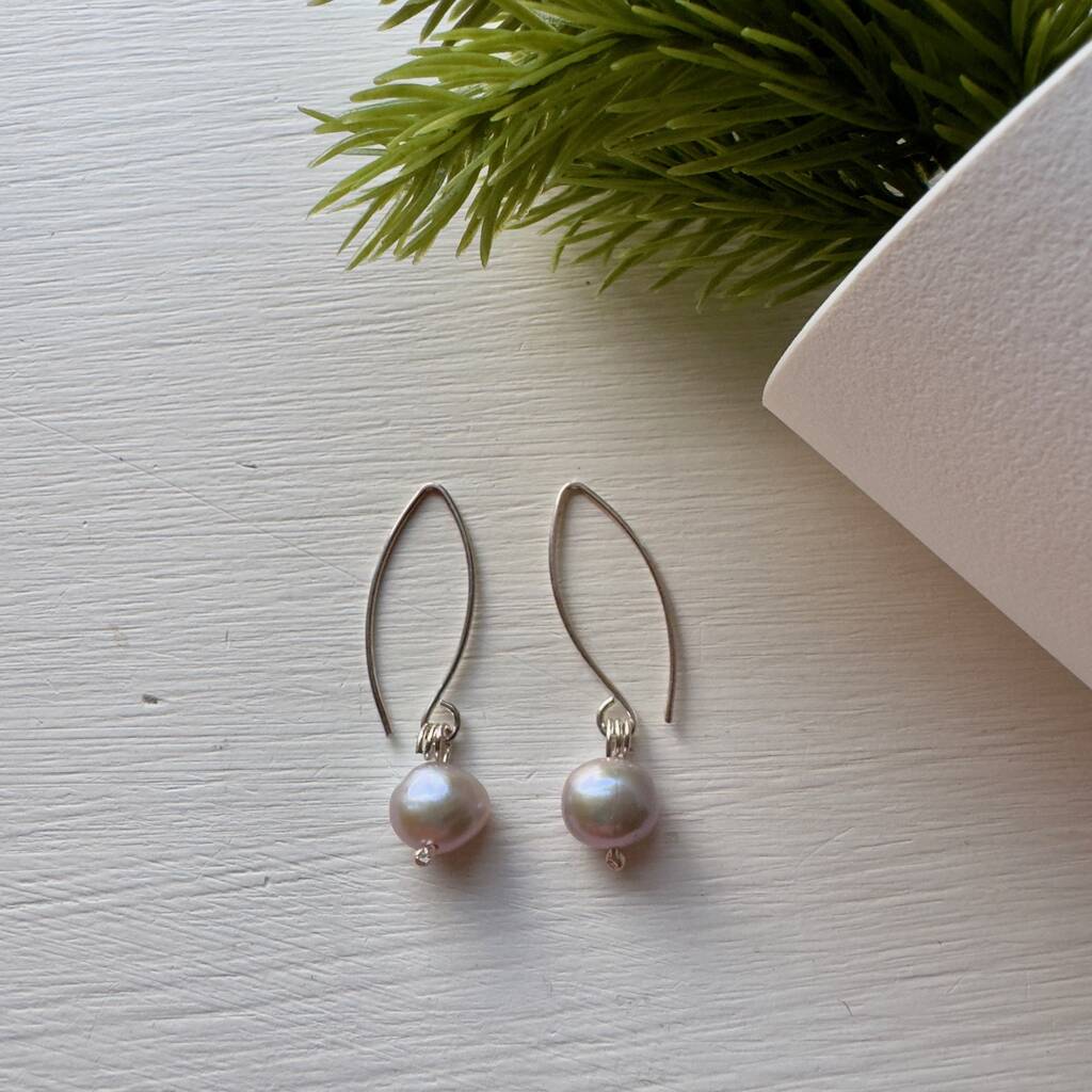 Grey Pearl Earrings On Long Sterling Silver Hooks, 1 of 5