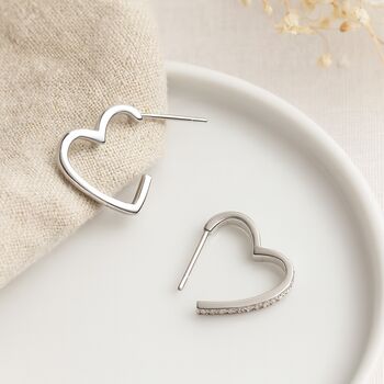 Sterling Silver Heart Hoop Earrings With Cubic Zirconia Edge – 15mm, 2 of 4