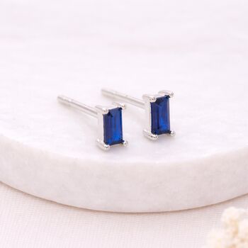Sterling Silver Sapphire Baguette Stud Earrings – 6mm X 4mm, 5 of 8