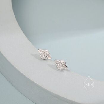 Cz Saturn Planet Stud Earrings In Sterling Silver, 4 of 11