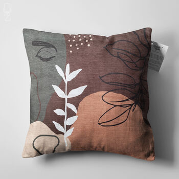 Brown And Green Cushion Cover With Abstract Face, 5 of 7