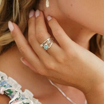 Statement Silver Ring With Larimar And Pearl, 6 of 8